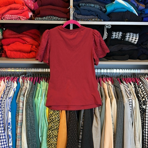 SHEIN maroon embroidered short sleeve top size S - Picture 3 of 3